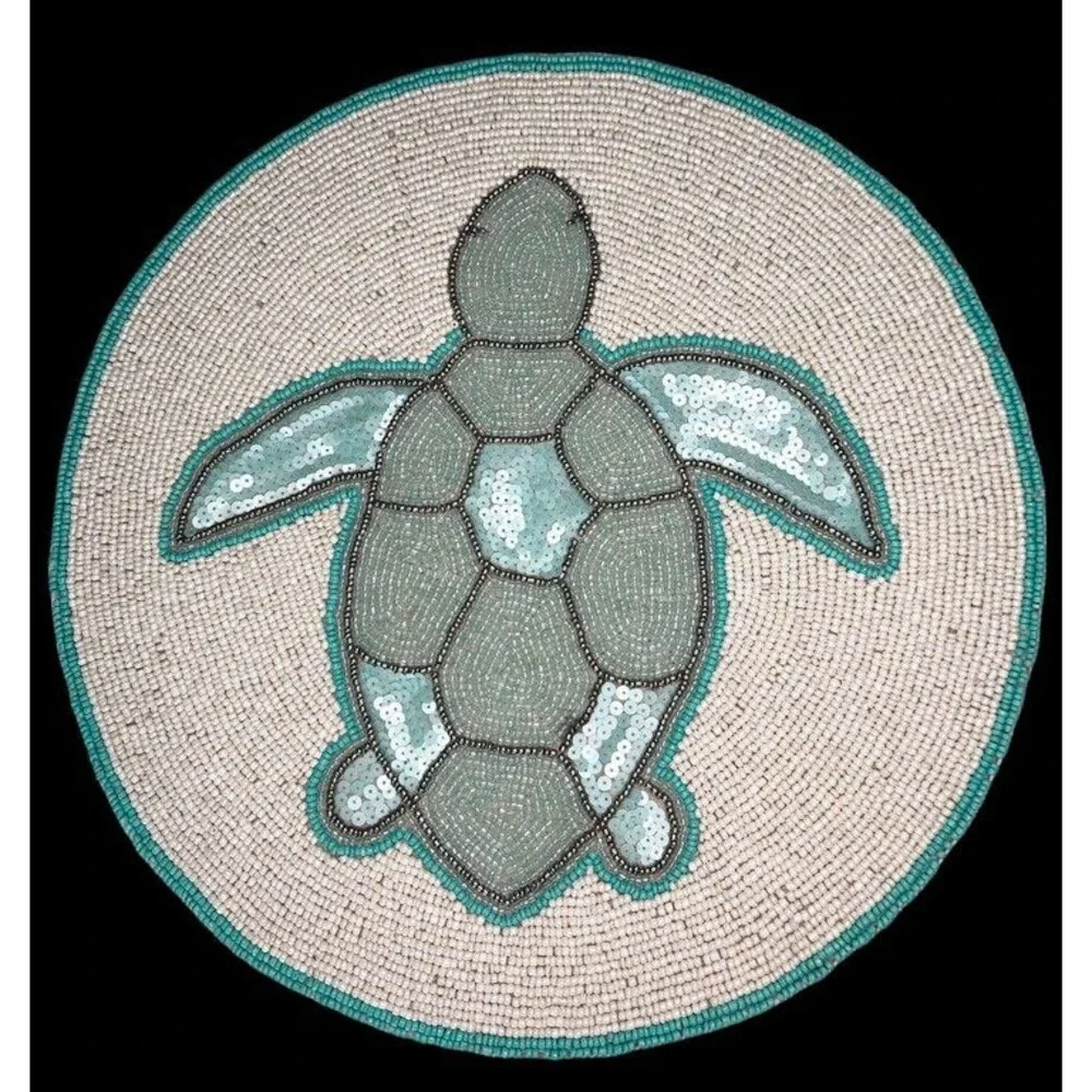 Sea Turtle Beaded Placemats Charger Set Of 4 Summer Beach House Nautical 14